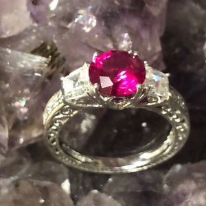 DMQ Simulated Ruby Platinum Clad Sterling - Approx. 1.5 carats